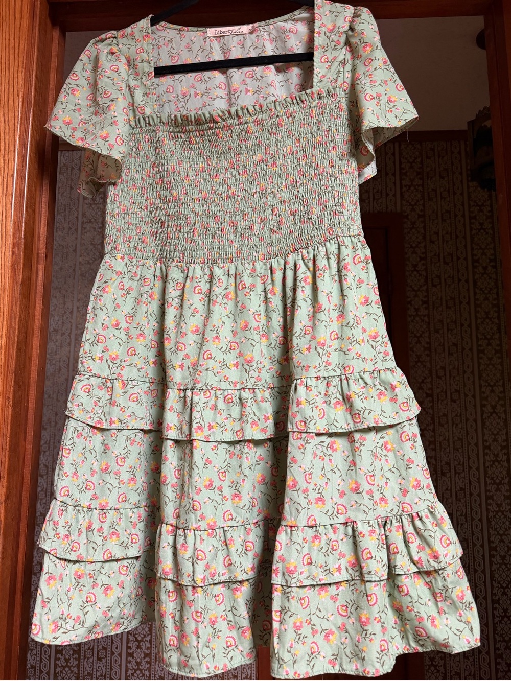 liberty love Green Floral Smocked Tiered Dress